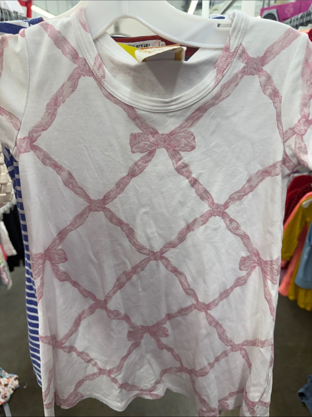 The Beaufort Bonnet Company White Long Sleeve Top with Pink Ribbon Lattice